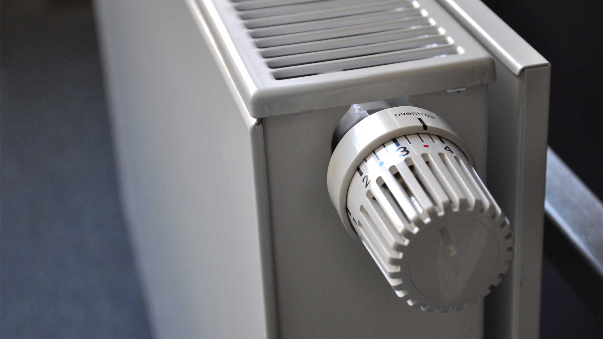 Nah-Aufnahme einer Heizung mit Fokus auf das Thermostat